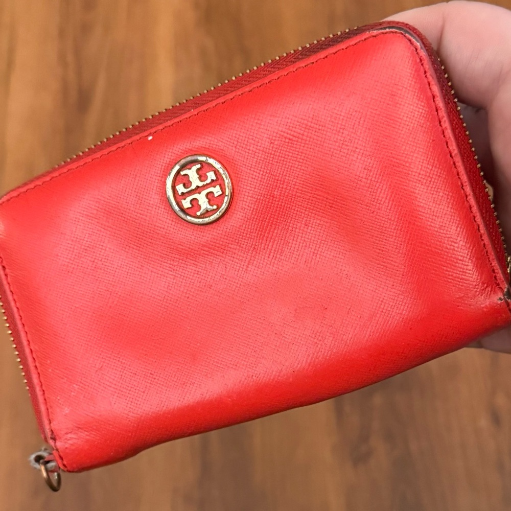 Tory Burch Vibrant Red Wallet with Gold Accent